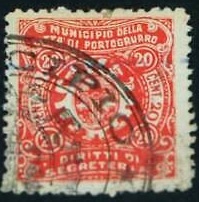 Marca da Bollo del Comune di PORTOGRUARO su Carta Bianca Sottile di dimensioni 22 x 25 mm