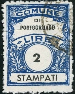 Marca da Bollo del Comune di PORTOGRUARO su Carta Bianca Sottile di dimensioni 22 x 29 mm