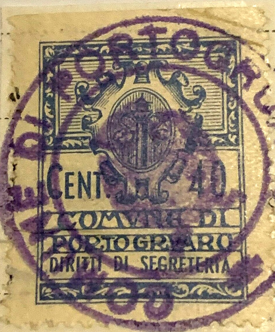 Marca da Bollo del Comune di PORTOGRUARO su Carta Bianca di dimensioni 22 x 29 mm
