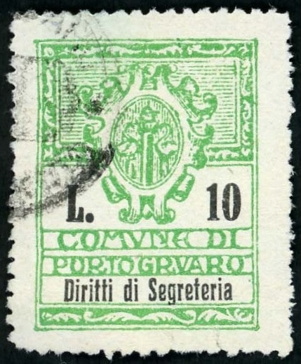 Marca da Bollo del Comune di PORTOGRUARO su Carta Bianca di dimensioni 22 x 29 mm