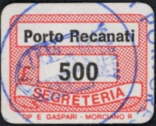 Marca da Bollo del Comune di PORTO RECANATI su Carta Bianca di dimensioni 19 x 14,5 mm