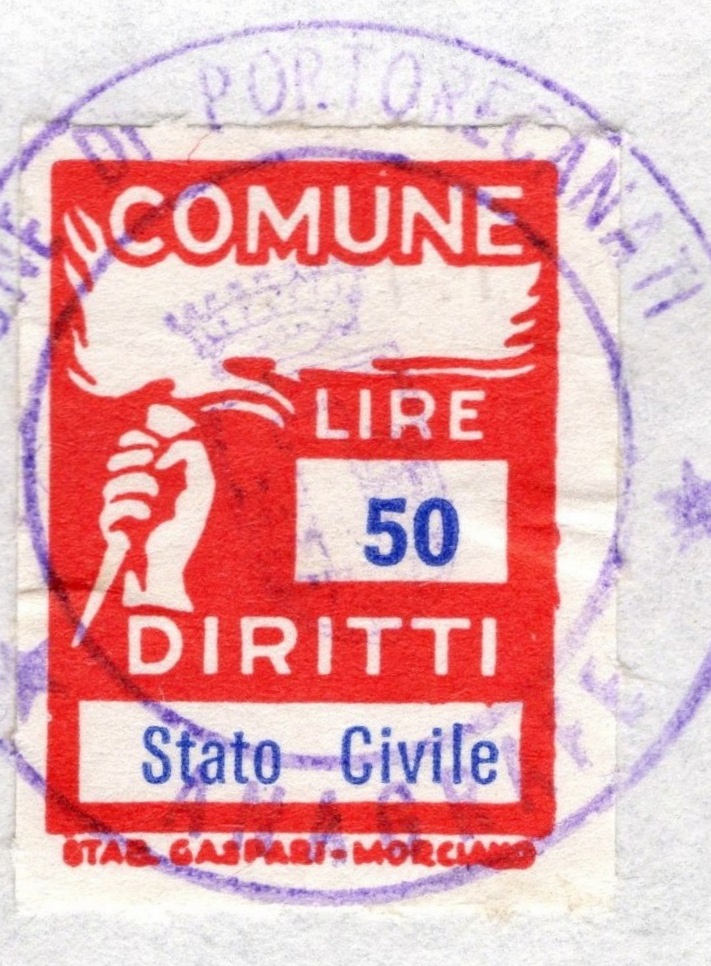 Marca da Bollo del Comune di PORTO RECANATI su Carta Bianca di dimensioni 16 x 25 mm