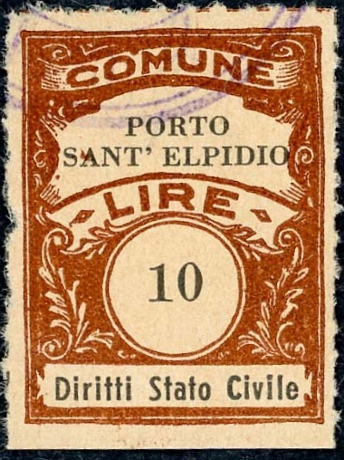 Marca da Bollo del Comune di PORTO SANT´ELPIDIO su Carta Bianca di dimensioni 20 x 29 mm