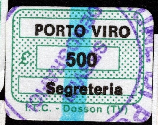 Marca da Bollo del Comune di PORTO VIRO su Carta Bianca di dimensioni 18 x 14 mm