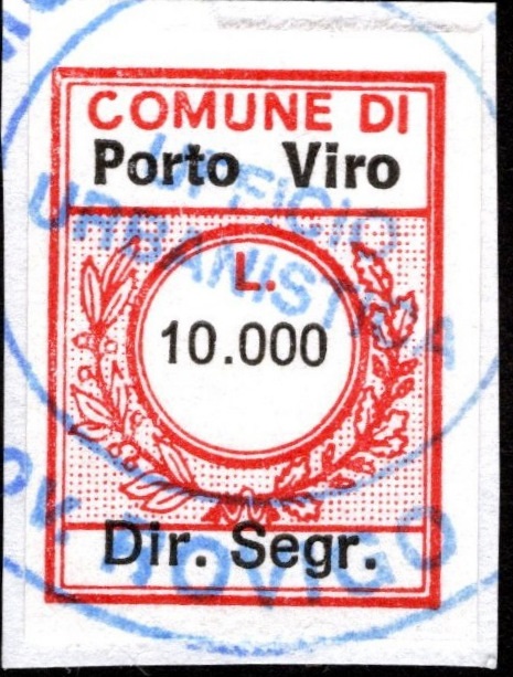 Marca da Bollo del Comune di PORTO VIRO su Carta Bianca di dimensioni 16 x 22 mm