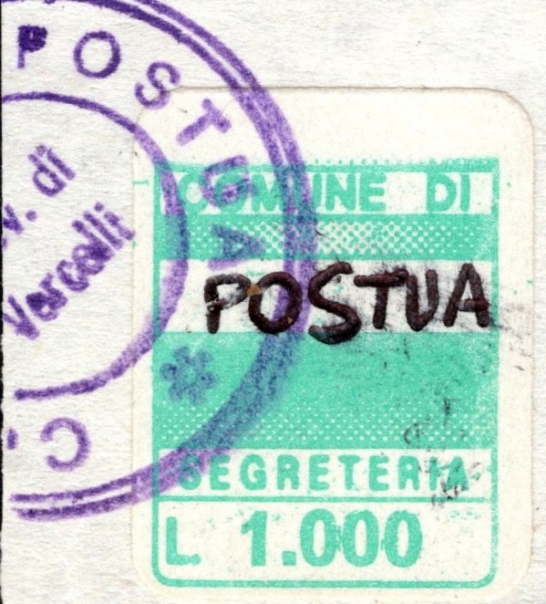 Marca da Bollo del Comune di POSTUA su Carta Bianca di dimensioni 18 X 25,5 mm