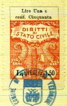 Marca da Bollo del Comune di POVEGLIANO VERONESE su Carta Bianca di dimensioni 24,5 x 36 mm