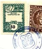 Marca da Bollo del Comune di POVEGLIANO VERONESE su Carta Bianca di dimensioni 17 x 22 mm