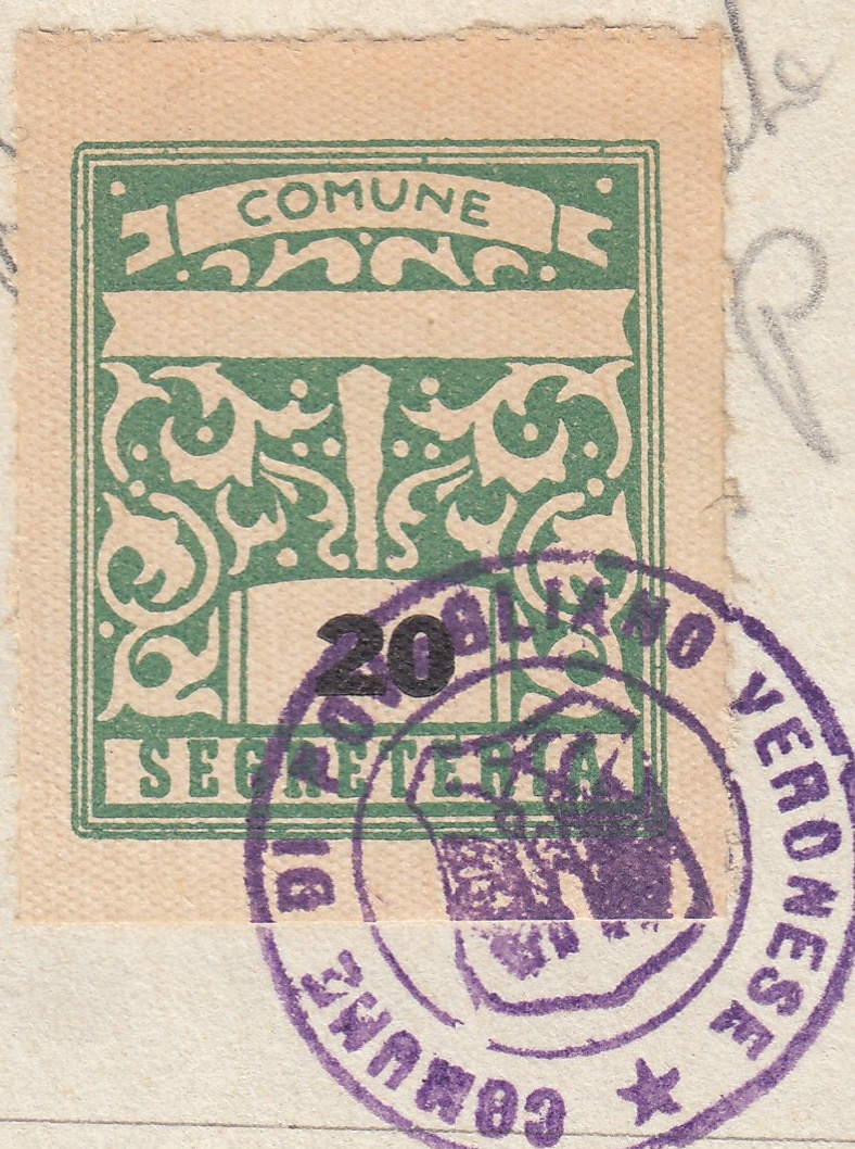 Marca da Bollo del Comune di POVEGLIANO VERONESE su Carta Bianca di dimensioni 23 x 27 mm