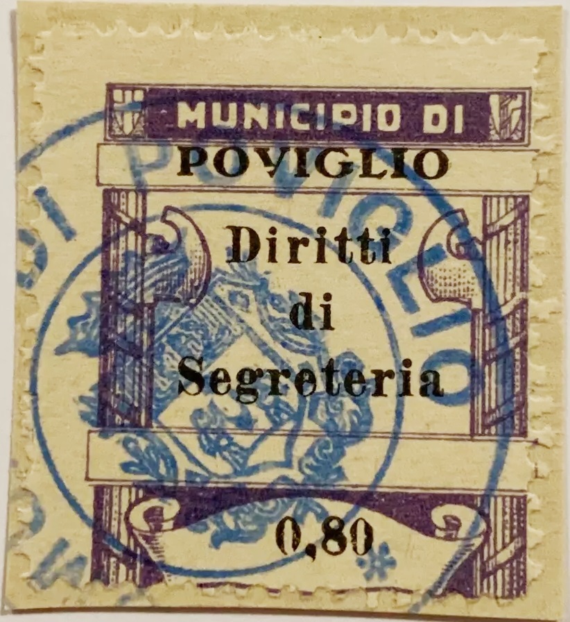 Marca da Bollo del Comune di POVIGLIO su Carta Bianca di dimensioni 21 x 29 mm