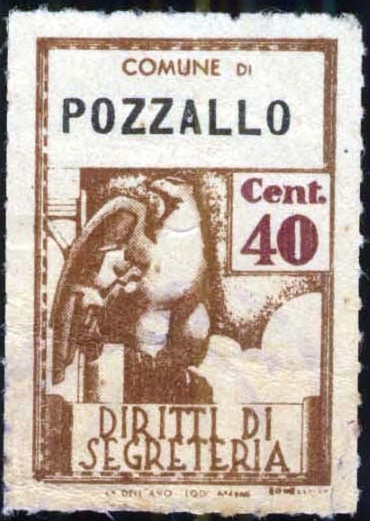 Marca da Bollo del Comune di POZZALLO su Carta Bianca Sottile di dimensioni 21 x 32,5 mm