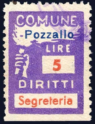 Marca da Bollo del Comune di POZZALLO su Carta Bianca di dimensioni 18 x 25 mm