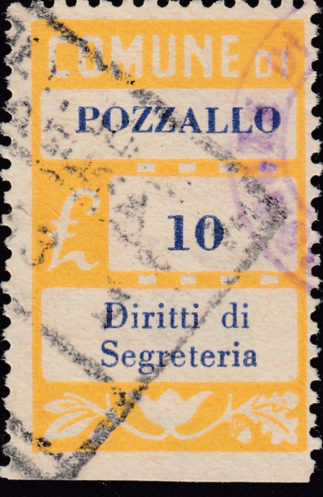 Marca da Bollo del Comune di POZZALLO su Carta Bianca di dimensioni 21,5 x 34 mm