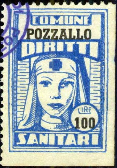 Marca da Bollo del Comune di POZZALLO su Carta Bianca di dimensioni 22,5 x 33,5 mm