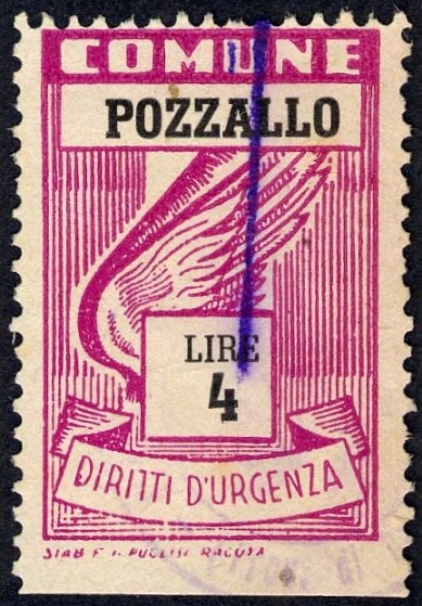 Marca da Bollo del Comune di POZZALLO su Carta Bianca di dimensioni 21,5 x 34 mm