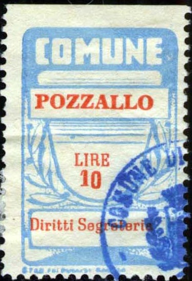 Marca da Bollo del Comune di POZZALLO su Carta Bianca di dimensioni 21 x 34 mm