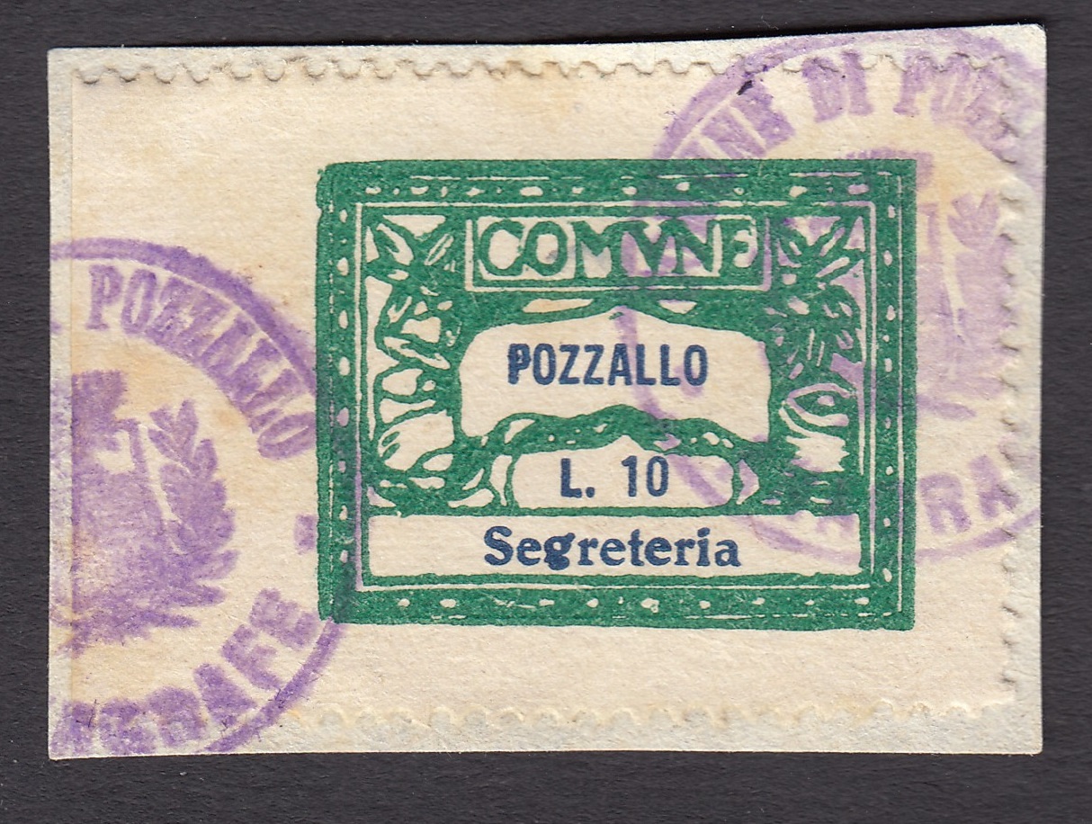 Marca da Bollo del Comune di POZZALLO su Carta Bianca di dimensioni 28 X 22 mm
