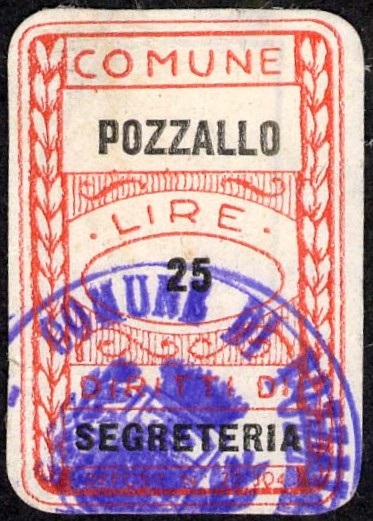 Marca da Bollo del Comune di POZZALLO su Carta Bianca di dimensioni 20 x 30,5 mm