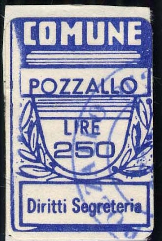 Marca da Bollo del Comune di POZZALLO su Carta Bianca di dimensioni 20 x 32 mm