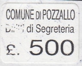 Marca da Bollo del Comune di POZZALLO su Carta Bianca di dimensioni 19 x 13 mm