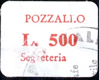 Marca da Bollo del Comune di POZZALLO su Carta Bianca di dimensioni 18,5 x 11 mm