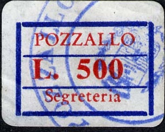 Marca da Bollo del Comune di POZZALLO su Carta Bianca di dimensioni 19,5 x 13 mm