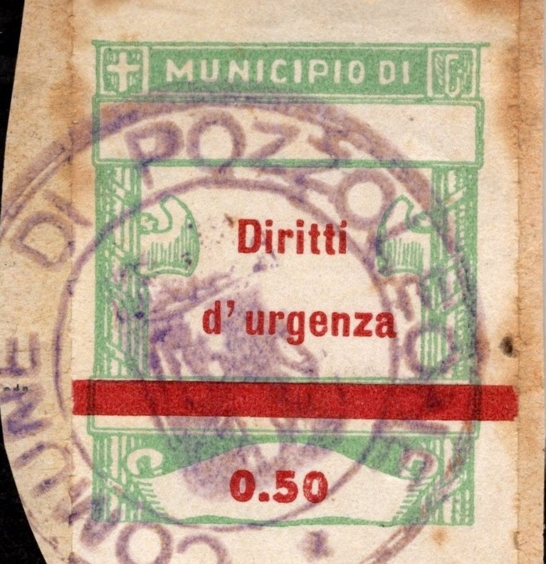 Marca da Bollo del Comune di POZZOLEONE su Carta Bianca di dimensioni 22 x 29 mm