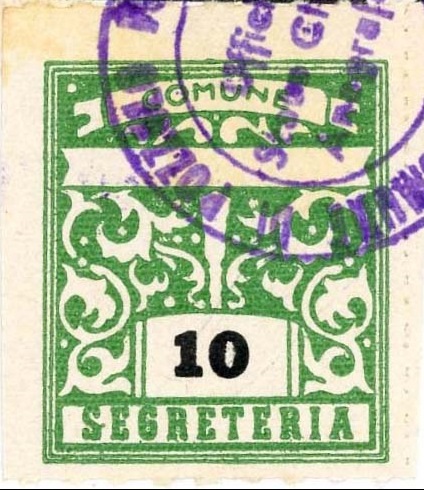 Marca da Bollo del Comune di POZZOLO FORMIGARO su Carta Bianca di dimensioni 23 x 27 mm
