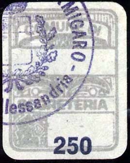 Marca da Bollo del Comune di POZZOLO FORMIGARO su Carta Bianca di dimensioni 15,5 x 20,5 mm