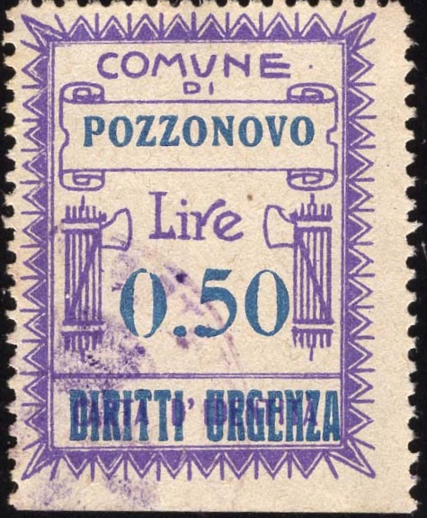 Marca da Bollo del Comune di POZZONOVO su Carta Bianca Sottile di dimensioni 22,5 x 29 mm