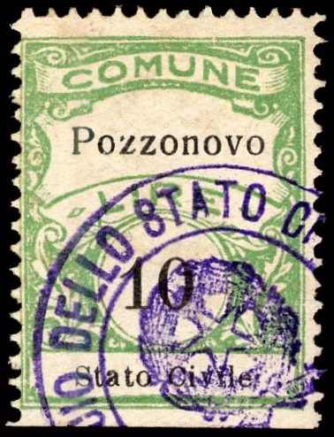 Marca da Bollo del Comune di POZZONOVO su Carta Bianca Sottile di dimensioni 22,5 x 29 mm