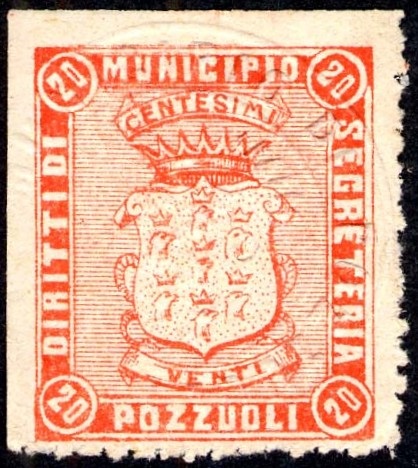 Marca da Bollo del Comune di POZZUOLI su Carta Bianca di dimensioni 23 x 27 mm