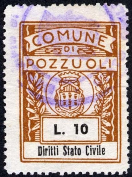 Marca da Bollo del Comune di POZZUOLI su Carta Bianca di dimensioni 24 x 34 mm