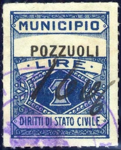 Marca da Bollo del Comune di POZZUOLI su Carta Bianca Sottile di dimensioni 22,5 x 29 mm