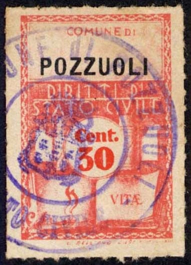 Marca da Bollo del Comune di POZZUOLI su Carta Bianca Sottile di dimensioni 21 x 28 mm