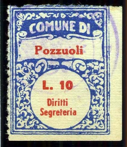 Marca da Bollo del Comune di POZZUOLI su Carta Bianca di dimensioni 23 X 30 mm