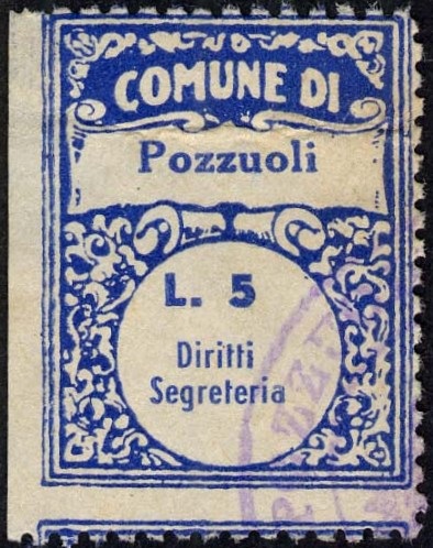 Marca da Bollo del Comune di POZZUOLI su Carta Bianca di dimensioni 25 x 32,5 mm