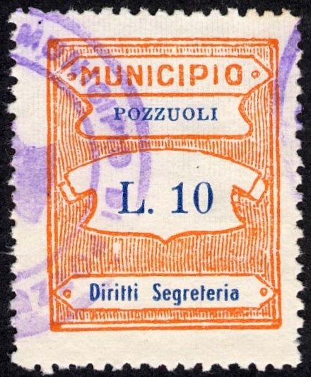Marca da Bollo del Comune di POZZUOLI su Carta Bianca Sottile di dimensioni 22,5 x 28,5 mm