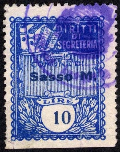 Marca da Bollo del Comune di SASSO MARCONI su Carta Bianca Sottile di dimensioni 22 x 29 mm