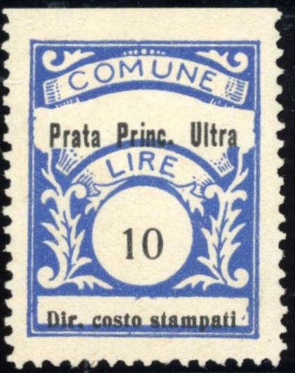 Marca da Bollo del Comune di PRATA DI PRINCIPATO ULTRA su Carta Bianca di dimensioni 22,5 x 28,5 mm