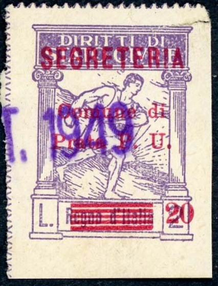 Marca da Bollo del Comune di PRATA DI PRINCIPATO ULTRA su Carta Bianca di dimensioni 23 X 33 mm