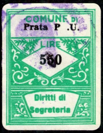 Marca da Bollo del Comune di PRATA DI PRINCIPATO ULTRA su Carta Bianca di dimensioni 21,5 x 28 mm