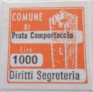 Marca da Bollo del Comune di PRATA CAMPORTACCIO su Carta Bianca di dimensioni 20 x 20 mm