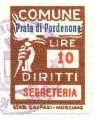 Marca da Bollo del Comune di PRATA DI PORDENONE su Carta Bianca Sottile di dimensioni 18 x 26 mm