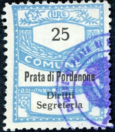 Marca da Bollo del Comune di PRATA DI PORDENONE su Carta Bianca di dimensioni 22,5 x 29 mm