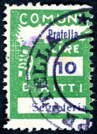 Marca da Bollo del Comune di PRATELLA su Carta Bianca di dimensioni 18,5 x 26 mm
