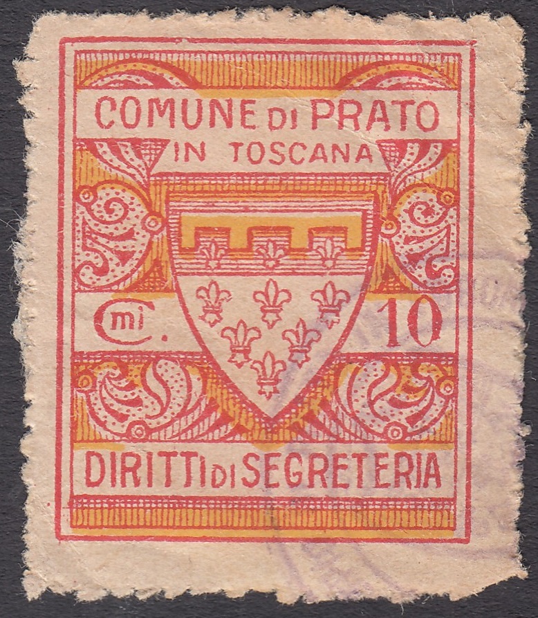 Marca da Bollo del Comune di PRATO su Carta Bianca Sottile di dimensioni 25 x 30 mm
