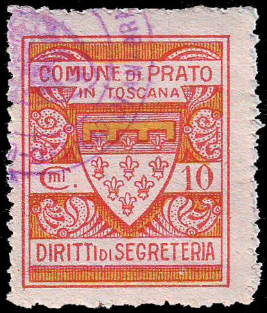 Marca da Bollo del Comune di PRATO su Carta Bianca Sottile di dimensioni 25 x 30,5 mm