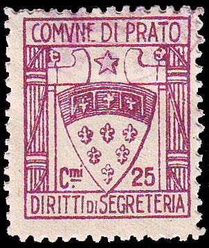 Marca da Bollo del Comune di PRATO su Carta Bianca Sottile di dimensioni 20 x 24 mm
