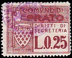 Marca da Bollo del Comune di PRATO su Carta Bianca di dimensioni 33 x 25,5 mm